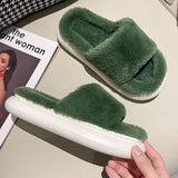 Niulatu Women's Slippers Thick-bottomed Fur Furry Slippers for Home Soft Platform Shoes 2025 Indoor House Warm Cotton Slippers DJSE