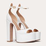 Niulatu New Sexy Party Women's Pumps Patent Leather Summer Sandals Thick High Heel Platform Fish Mouth Shoes Black White Big Size DJSE
