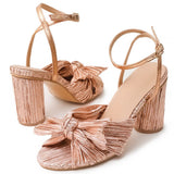 Niulatu Bridal Bowknot Pleated High Heeled Women's Sandals 2025 Design Ankle Strappy Round High Heels Elegant Ladies Shoes DJSE
