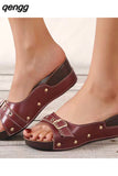 Niulatu Sandals Women's 2025 Summer New Metal Buckle Willow Nails Fish Mouth Roman Outdoor Beach Comfortable Shoes DJSE