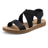 Niulatu Women's Elastic Ankle Strap Summer Flat Sandals Casual Beach Shoes For Woman Classics Non-slip Lightweight Sandals DJSE