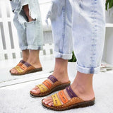 Niulatu Women Summer Orthopedic Sandals Women Car Line Slides Open Toe Sandals Breathable Leather Casual Female Platform Retro Shoe DJSE