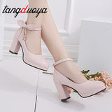 Niulatu lolita shoes bow female shoe heels women's shoes heel thick crust Pink female student shoes tide med heels japanese DJSE