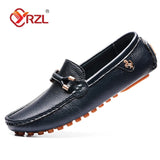 Niulatu Loafers Men Handmade Leather Shoes Casual Driving Flats Slip-on Shoes Moccasins Boat Shoes Black/White/Blue Plus Size DJSE