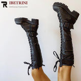 Niulatu Boots Women Cool Goth Zipper Design Cool Lace Up Chunky Heel High Quality Shoes Woman Fashion Popualr Big Size 45 DJSE