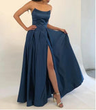 Niulatu A-Line Long Prom Dress with slit, Floor Length Evening Gown HZ0113