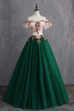 Niulatu Green Tulle Off Shoulder Long Customize Prom Dress, Evening Dress With Sleeve HZ0113