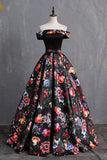 Niulatu Floral Satin Off Shoulder Strapless Long Formal Prom Dress, Evening Dress HZ0113