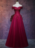 Niulatu Wine Red Tulle Sweetheart Long Prom Dress, A-line Party Dress HZ0113