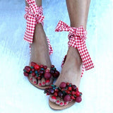 Niulatu candy color flat sandals beaded flat large size sandals 35-43 shoes sandals women fashion shoes DJSE