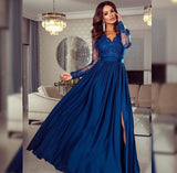 Niulatu Sleeve Appliques Prom Dress, A Line Prom Dresses, Split Slit Evening Dress HZ0113