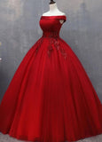 Niulatu Tulle Long Off the Shoulder Sweet 16 Dress, Red Party Gown HZ0113