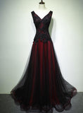 Niulatu and Tulle V-neckline Beaded Lace Long Party Dress, A-line Prom Dress Evening Dresss HZ0113