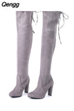 Niulatu Women Boot Fashion Suede Women Over The Knee Boot Lace Up Sexy High Heels Shoes Woman Slim Thigh High boot Women fr5 DJSE