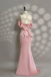 Niulatu Pink Mermaid Evening Dress Pearl Beading Off Shoulder Prom Dress HZ1007