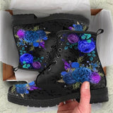 Niulatu leather Rose Dragon Embroidered boots Fashionable Flat lace-up Short boots women shoes Big size DJSE