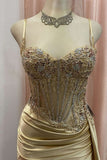 Sexy Silver Spaghetti Straps Mermaid Appliqued Prom Dress HZ1214