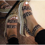 Niulatu Women's Sandals Woman Leopard Hemp Bottom Ladies Flat Platform Shoes Summer Casual Pu Buckle Strap Sandal Female Plus 43 DJSE