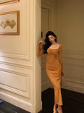 Niulatu Mermaid Square neckline Orange Prom Dresses Birthday Outfits Evening Gown SD1105