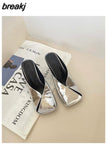 Niulatu Arrival Gold Outer Wear Slippers Women Fashion Slip On Square Toe Stiletto Mules Comfortable Heel Slide For Party Shoes DJSE