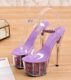 Niulatu Women Sandals High Heels 17cm Fine heel Waterproof Sandals Female Shoes Flowers Platforms 7cm Transparent Crystal Wedding Shoes DJSE