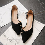 Niulatu Women Flats Pink Black Pure Color Plus Small Size 34 Large 41 42 43 44 Suede Leather Pointed Toe Office Lady Flat Heel Shoes DJSE
