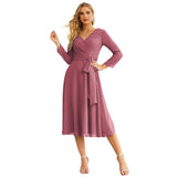 Niulatu Chiffon Bridesmaid Dress V-Back Waist Belt Formal Prom Gown Mother of The Bride Wedding HZ1007
