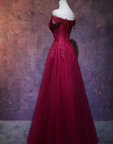 Niulatu Wine Red Tulle Sweetheart Long Prom Dress, A-line Party Dress HZ0113