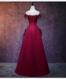 Niulatu Wine Red Tulle Sweetheart Long Prom Dress, A-line Party Dress HZ0113