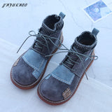 Niulatu Thick-Sole Big Head Doll Shoes Plus Velvet Women Boots Literary Retro Womens Short Boots Mori Girl Ankle Boots DJSE