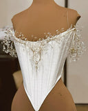 Niulatu A Line Off the Shoulder Rhinestone White Satin Chiffon Prom Dress 18th Birthday Dress HZ0113