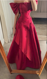 Niulatu Burgundy 3D Flowers Off Shoulder Evening Dress A Line Prom Dress HZ1007