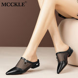 Niulatu Women Summer Slippers Pointed Toe Thick Heel Hollow Mesh Sandals Slip On Ladies 2025 Fashion Slides Female Casual Shoes DJSE