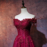 Niulatu Wine Red Tulle Sweetheart Long Prom Dress, A-line Party Dress HZ0113