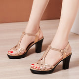 Niulatu Sexy High Heels Ladies Summer Dress Shoes For Women Female Leather Platform Wedge Heel Elegant Sandal 32 35 36 37 43 DJSE