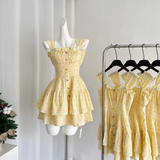 Niulatu A line Strapless Sleeveless Yellow Floral Holiday Dresses Beach Dress Birthday Outfits SD289