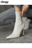 Niulatu Women Ankle Boots Woman Thin High Heel Fashion Pointed Toe Zipper Winter Women's Shoes Leather White Short Booties 2025 DJSE