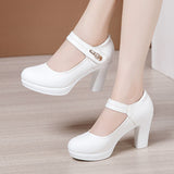 Niulatu 32-43 White Wedding Shoes Women Pumps 2025 Quality Mary Janes Block High Heels Platform Shoes Leather Mom Dance DJSE