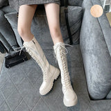 Niulatu High Boots Flat Shoes Boots Women Gothic Black White Leather Boots Winter Shoes Sexy Lady Botas Lace Up Zapatos DJSE