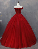Niulatu Tulle Long Off the Shoulder Sweet 16 Dress, Red Party Gown HZ0113