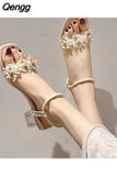 Niulatu Women Shoe Sandals Designer Flower Embroider Casual Slipper Luxury High Heel Pumps DJSE