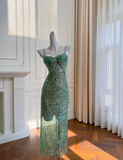 Niulatu Green Sequin Beaded Evening Dress Sexy Prom Dress HZ1007