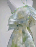 Niulatu A Line Halter Chiffon Ombre Green Long Prom Dresses HZ1110