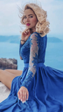 Niulatu Sleeve Appliques Prom Dress, A Line Prom Dresses, Split Slit Evening Dress HZ0113