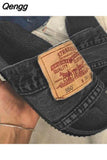 Niulatu Versatile Personality Large Size Denim Flat Slippers Female 2025 New Beach Shoes Sandals and Slippers DJSE