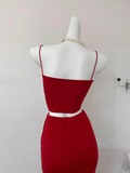 Cute Mermaid Spaghetti Straps 2 Pieces Red Long Summer Dress For Women HZ1214