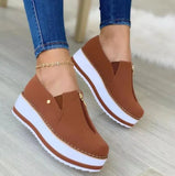 Niulatu Women Sneakers Slip on Zipper Thick Bottom Solid Color Vulcanized Shoes Casual Wedge Walking Flats Zapatillas De Mujer DJSE
