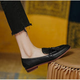 Niulatu Women's PU Material Leather Shoes Retro Bow Loafers Women's Shoes Low-heeled Shoes Women's Elegant Casual Office DJSE