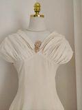 Niulatu A Line V neckline Satin Dinner Party Dresses Ivory Birthday Outfits SD376