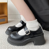 Niulatu Platform Heels Mary Jane Shoes Simple Lolita Shoes Black Platform Shoes Student College Sweet Medium Heel Women's white DJSE